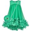 Sunny Fashion Girls Dress A-line Cute Handbag White Princess Size 5-10(Green)