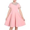 Sunny Fashion Girls Dress Black Asymmetric Collar Knit Preppy School Family Short Sleeve Cotton(Pink)