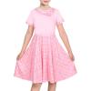 Sunny Fashion Girls Dress Black Asymmetric Collar Knit Preppy School Family Short Sleeve Cotton(Pink Plaid)