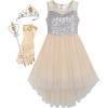 Sunny Fashion Girls Dress Black Hi-Low Magic Wand Princess Crown Dress Up(Beige Set)