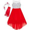 Sunny Fashion Girls Dress Black Hi-Low Magic Wand Princess Crown Dress Up(Red Set)