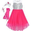 Sunny Fashion Girls Dress Black Hi-Low Magic Wand Princess Crown Dress Up(Watermelon Red Set)