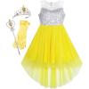 Sunny Fashion Girls Dress Black Hi-Low Magic Wand Princess Crown Dress Up(Yellow Set)