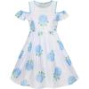 Sunny Fashion Girls Dress Blue Hydrangea Flower Cold Shoulder Party Princess