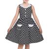 Sunny Fashion Girls Dress Blue Polka Dot Pocket Pleated Summer Sleeveless Cotton(Black Polka Dot)