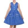 Sunny Fashion Girls Dress Blue Polka Dot Pocket Pleated Summer Sleeveless Cotton(Blue Polka Dot)