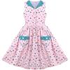 Sunny Fashion Girls Dress Blue Polka Dot Pocket Pleated Summer Sleeveless Cotton(Light Pink)