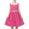 Sunny Fashion Girls Dress Blue Polka Dot Pocket Pleated Summer Sleeveless Cotton(Pink)