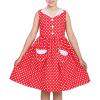 Sunny Fashion Girls Dress Blue Polka Dot Pocket Pleated Summer Sleeveless Cotton(Red Polka Dot)