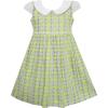 Sunny Fashion Girls Dress Bow Tie Swan Print Turn-Down Collar Green Size 4-10