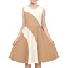 Sunny Fashion Girls Dress Brown Color Block Contrast Sleeveless Casual Elegant(Light Brown)