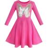Sunny Fashion Girls Dress Butterfly Long Sleeve Casual Knit Cotton Dress(Pink)