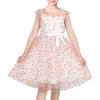 Sunny Fashion Girls Dress Caramel Star Lace Short Sleeve Pleated Collar Dress(Colorful Dot)