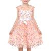 Sunny Fashion Girls Dress Caramel Star Lace Short Sleeve Pleated Collar Dress(Pink Polka Dot)