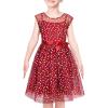 Sunny Fashion Girls Dress Caramel Star Lace Short Sleeve Pleated Collar Dress(Red Dot)
