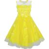 Sunny Fashion Girls Dress Caramel Star Lace Short Sleeve Pleated Collar Dress(Yellow)