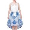 Sunny Fashion Girls Dress Chiffon Floral High-Low Tie Waist Party Princess(Blue)