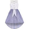 Sunny Fashion Girls Dress Chiffon Floral High-Low Tie Waist Party Princess(Blue Plaid)
