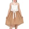 Sunny Fashion Girls Dress Chiffon Floral High-Low Tie Waist Party Princess(Pale Brown)