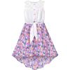 Sunny Fashion Girls Dress Chiffon Floral High-Low Tie Waist Party Princess(Purple Flower)