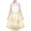 Sunny Fashion Girls Dress Chiffon Floral High-Low Tie Waist Party Princess(Yellow)