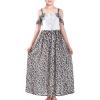 Sunny Fashion Girls Dress Chiffon Leopard Print Cold Shoulder Maxi Dress