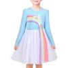 Sunny Fashion Girls Dress Daisy Embroidered Long Sleeve Purple Party Dress Smile(Rainbow Sky Blue)