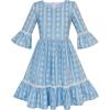 Sunny Fashion Girls Dress Denim Blue Bell Sleeve Ruffled Skirt Easter Dress