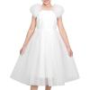 Sunny Fashion Girls Dress Glitter Sequin Wedding Bridesmaid Pageant Size 4-14(White Puff Sleeve)