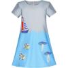 Sunny Fashion Girls Dress Gray Blue Embroidered Jellyfish Clownfish A-line Dress