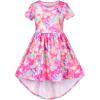 Sunny Fashion Girls Dress High-Low Fairy Hem Tie-dye Style Casual Short Sleeve(Colorful Pink)