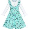 Sunny Fashion Girls Dress Pink Flower Long Sleeve Cotton Casual Dress Size 4-8(Blue)