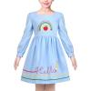 Sunny Fashion Girls Dress Pink Flower Long Sleeve Cotton Casual Dress Size 4-8(Blue Apple)