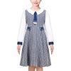 Sunny Fashion Girls Dress Pink Flower Long Sleeve Cotton Casual Dress Size 4-8(Blue Plaid)