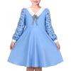 Sunny Fashion Girls Dress Pink Flower Long Sleeve Cotton Casual Dress Size 4-8(Blue Ruler Print)