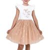 Sunny Fashion Girls Dress Pink Sequin Wedding Hi-Low Tulle Skirt Tutu Flutter Sleeve(Beige Unicorn)