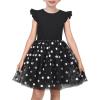 Sunny Fashion Girls Dress Pink Sequin Wedding Hi-Low Tulle Skirt Tutu Flutter Sleeve(Black Dot)