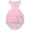 Sunny Fashion Girls Dress Pink Sequin Wedding Hi-Low Tulle Skirt Tutu Flutter Sleeve(Light Pink)