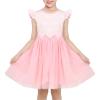 Sunny Fashion Girls Dress Pink Sequin Wedding Hi-Low Tulle Skirt Tutu Flutter Sleeve(Light Pink Striped)
