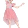 Sunny Fashion Girls Dress Pink Sequin Wedding Hi-Low Tulle Skirt Tutu Flutter Sleeve(Pink)