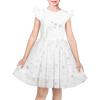 Sunny Fashion Girls Dress Pink Sequin Wedding Hi-Low Tulle Skirt Tutu Flutter Sleeve(White Star)