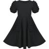 Sunny Fashion Girls Dress Pink Solid A-line Vintage Puff Sleeve Spring Summer(Black)