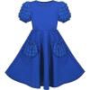 Sunny Fashion Girls Dress Pink Solid A-line Vintage Puff Sleeve Spring Summer(Blue)