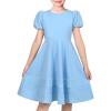 Sunny Fashion Girls Dress Pink Solid A-line Vintage Puff Sleeve Spring Summer(Light Blue)