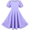 Sunny Fashion Girls Dress Pink Solid A-line Vintage Puff Sleeve Spring Summer(Purple)
