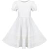 Sunny Fashion Girls Dress Pink Solid A-line Vintage Puff Sleeve Spring Summer(White)