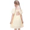 Sunny Fashion Girls Dress Pink Solid A-line Vintage Puff Sleeve Spring Summer(Yellow Ruffled)