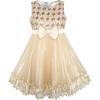 Sunny Fashion Girls Dress Purple Flower White Tulle Pleated Wedding Party(Beige)