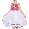 Sunny Fashion Girls Dress Purple Flower White Tulle Pleated Wedding Party(Floral White)