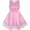 Sunny Fashion Girls Dress Purple Flower White Tulle Pleated Wedding Party(Pink)